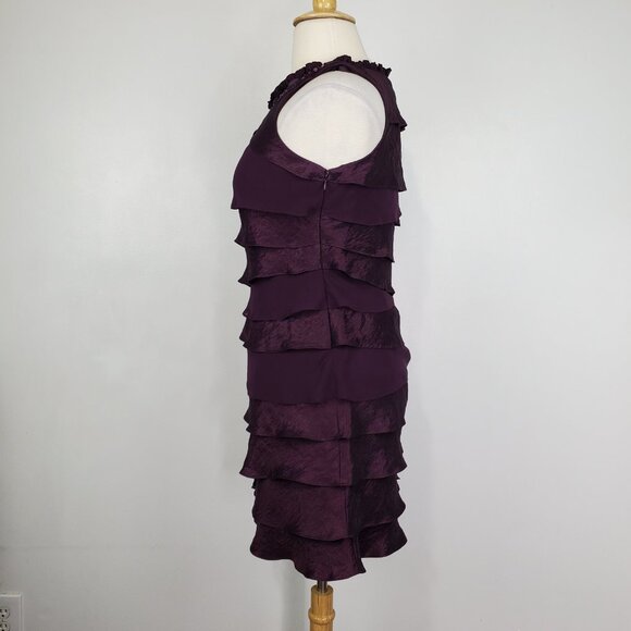 S.L. Fashions Embellished Tiered Layered Sheath Purple Cocktail Dress Size 14 - Picture 7 of 16